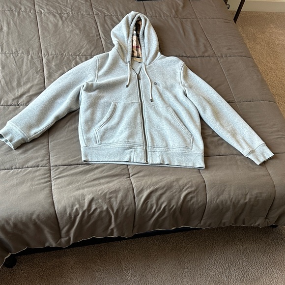 Burberry Light Gray Hoodie with Check Lining - Picture 1 of 5
